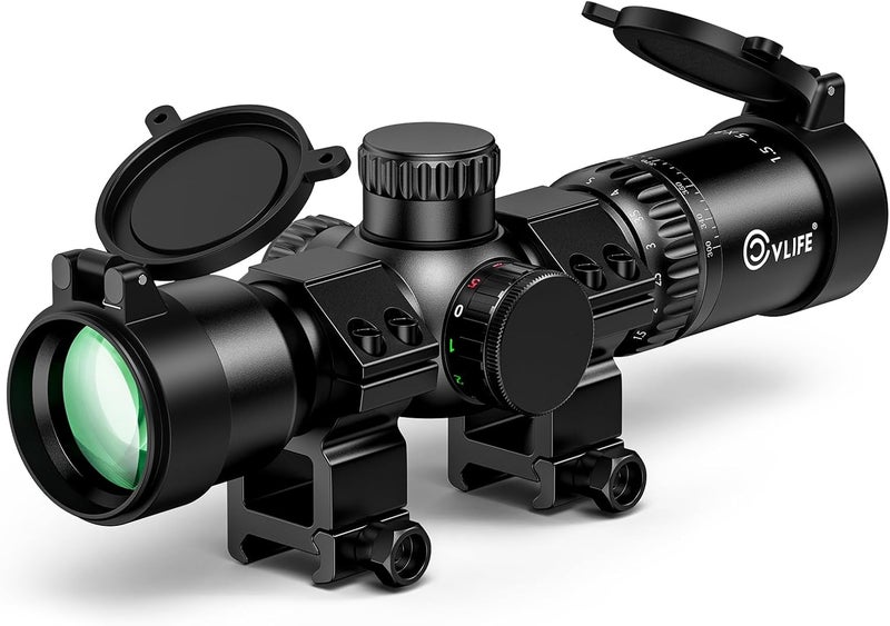 CVLIFE 1.5-5x32 Crossbow Scope, 20-100 Yards Rangefinder Ballistic Reticle, 300-460 FPS Red Green Illuminated Compact Crossbow Scope for Hunting with 20mm Scope Rings - Image 1